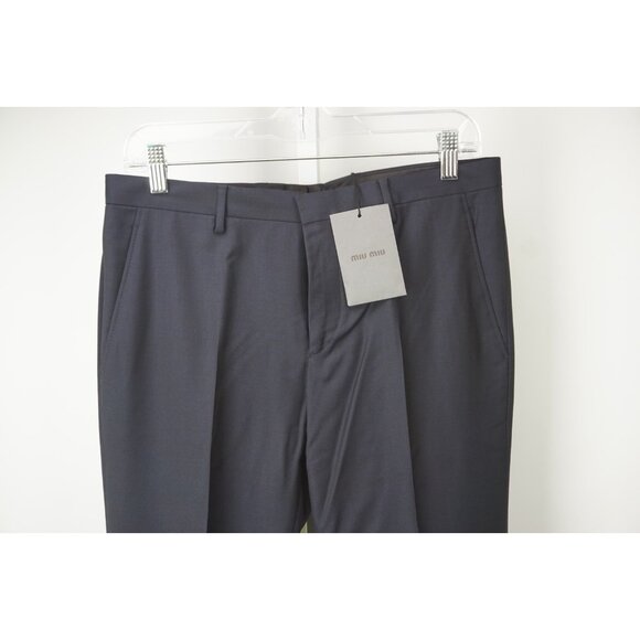 Miu MiuSolid Navy Blue 100% Wool Dress Pants Sz 46 NEW